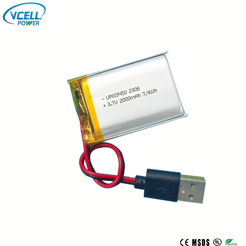 3.7V 2000mAh 103450 แบตเตอรี่ลิเธียมโพลิเมอร์