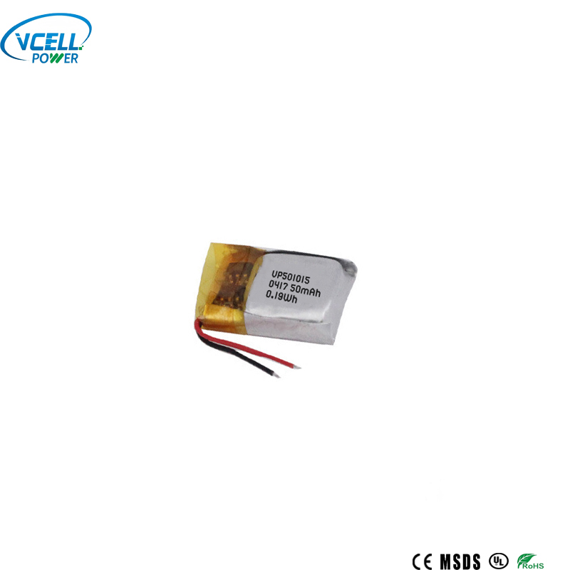 3.7V 501015 50mAh แบตเตอรี่ลิเธียมโพลิเมอร์ขนาดเล็ก